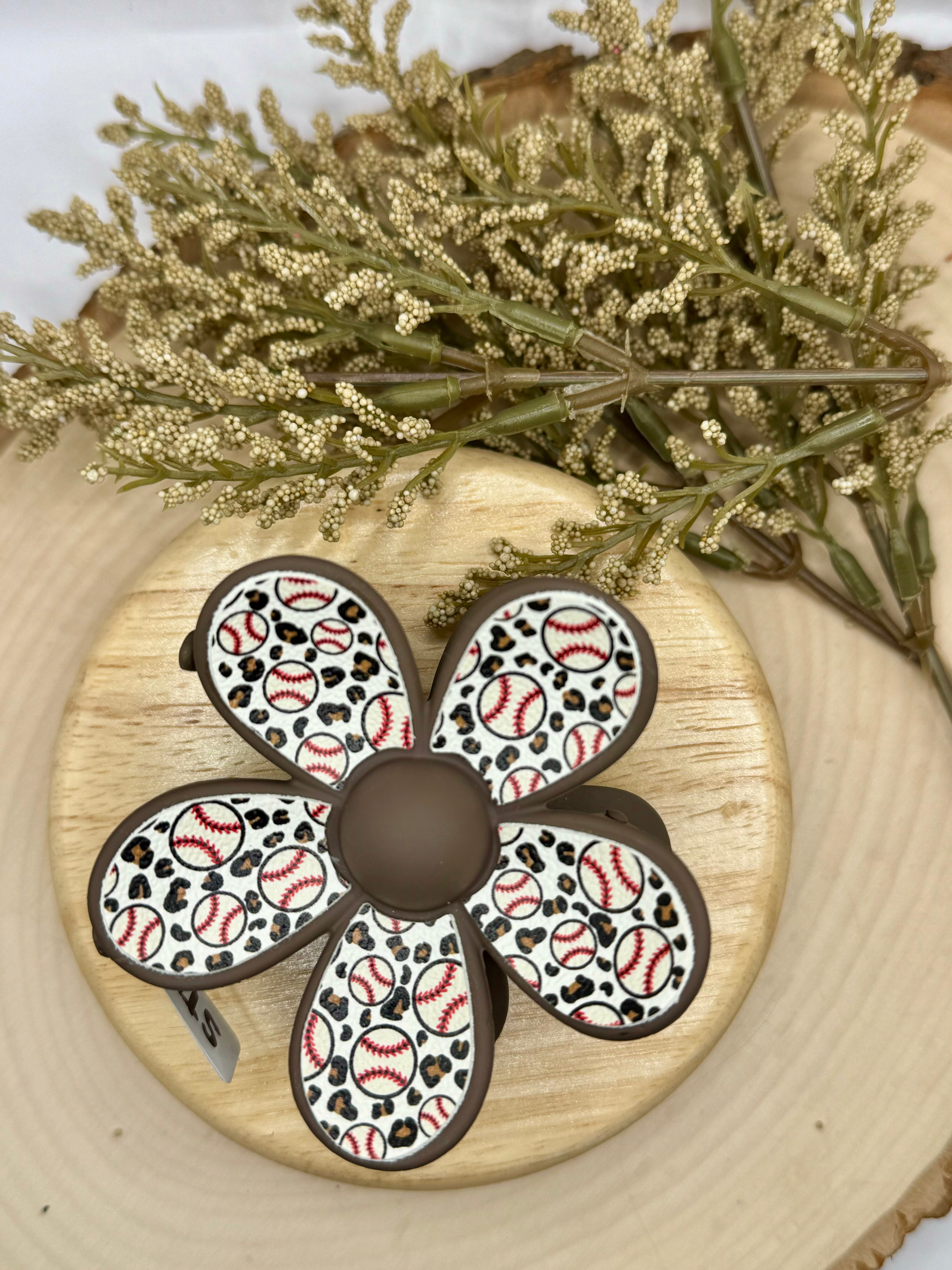  Baseball Cheetah Flower Claw Clip
