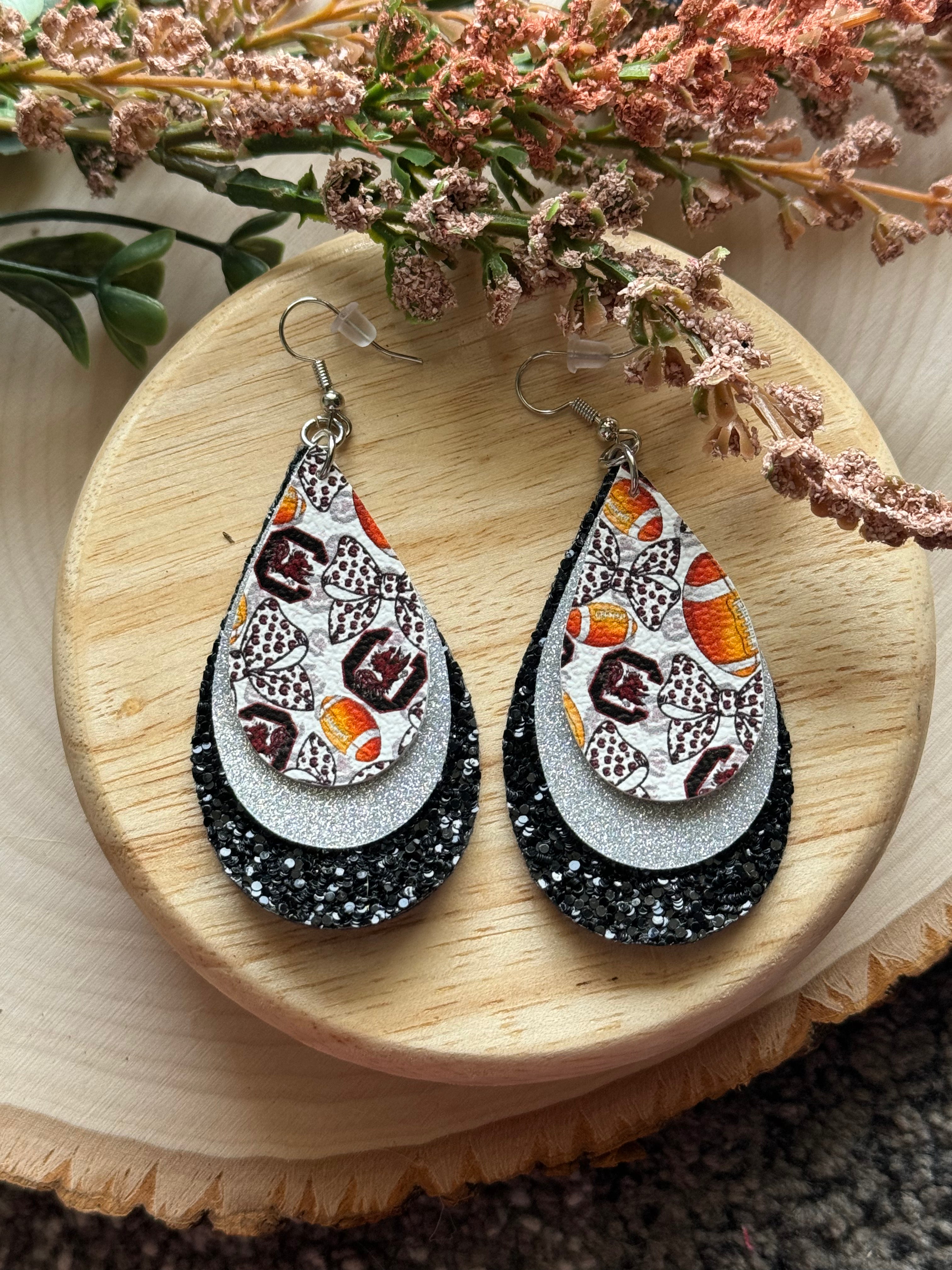  Gamecock Football Glitter Teardrop Earrings