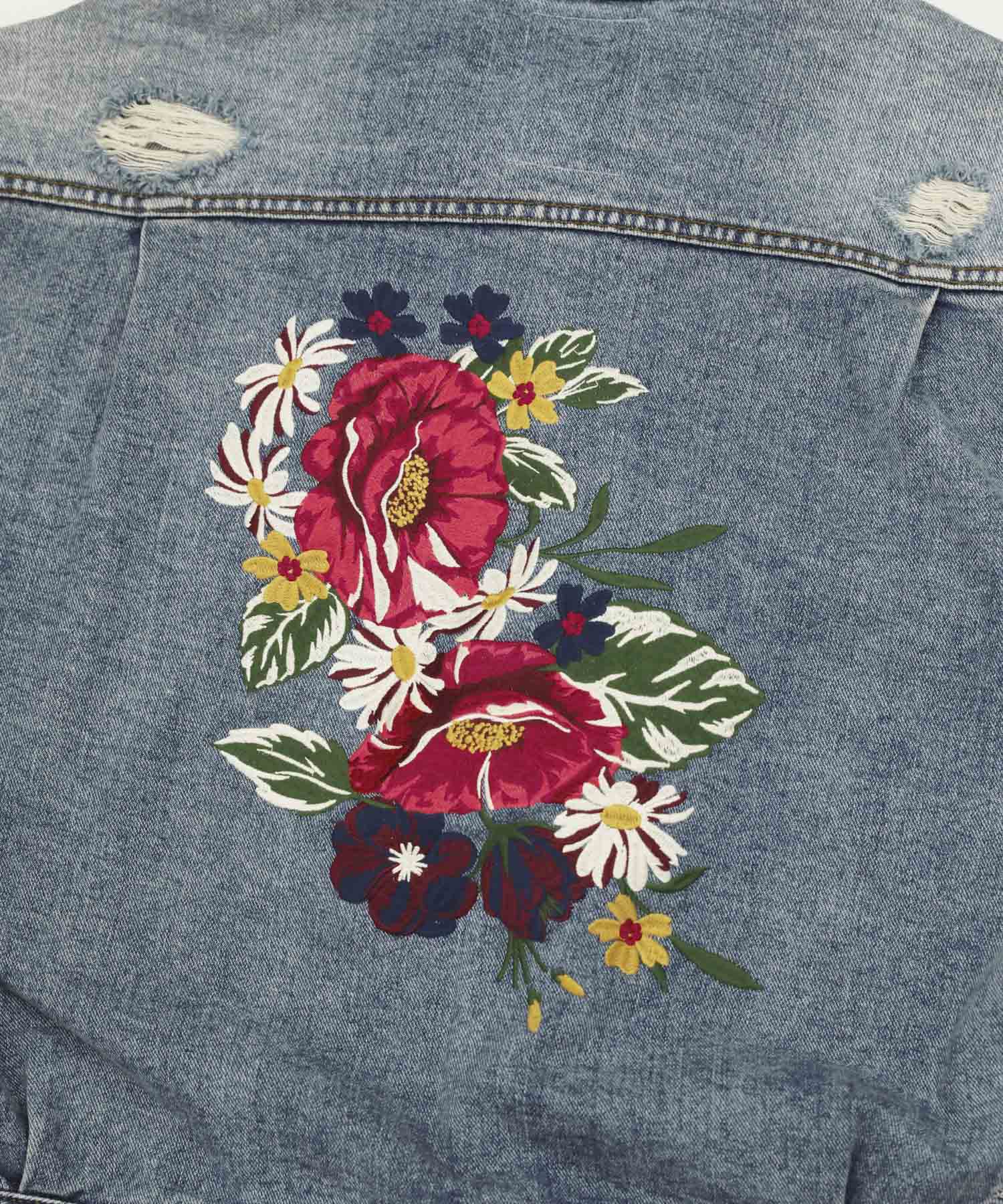 Flower Embroidery Short Denim Jacket [LEJ241]