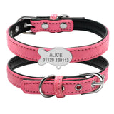 Leather cat collar with medal personalized pink