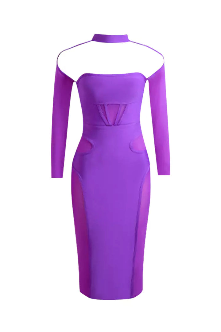 Noa Purple Mesh Bandage Midi Dress