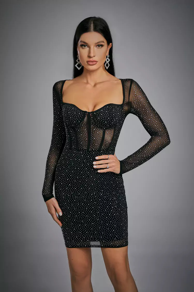 Selena Black Diamante Mini Dress - Catchall