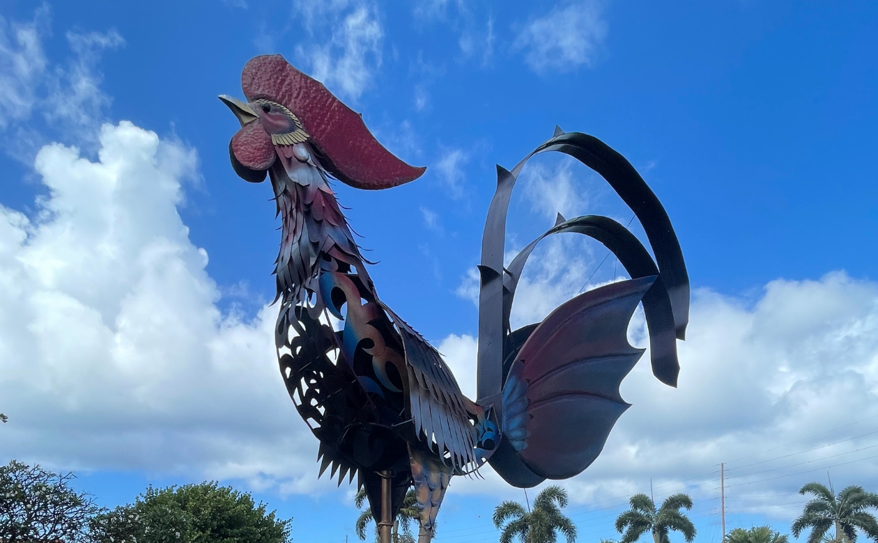 Kauai Coffee Rooster Statue by Hanky Benjamin