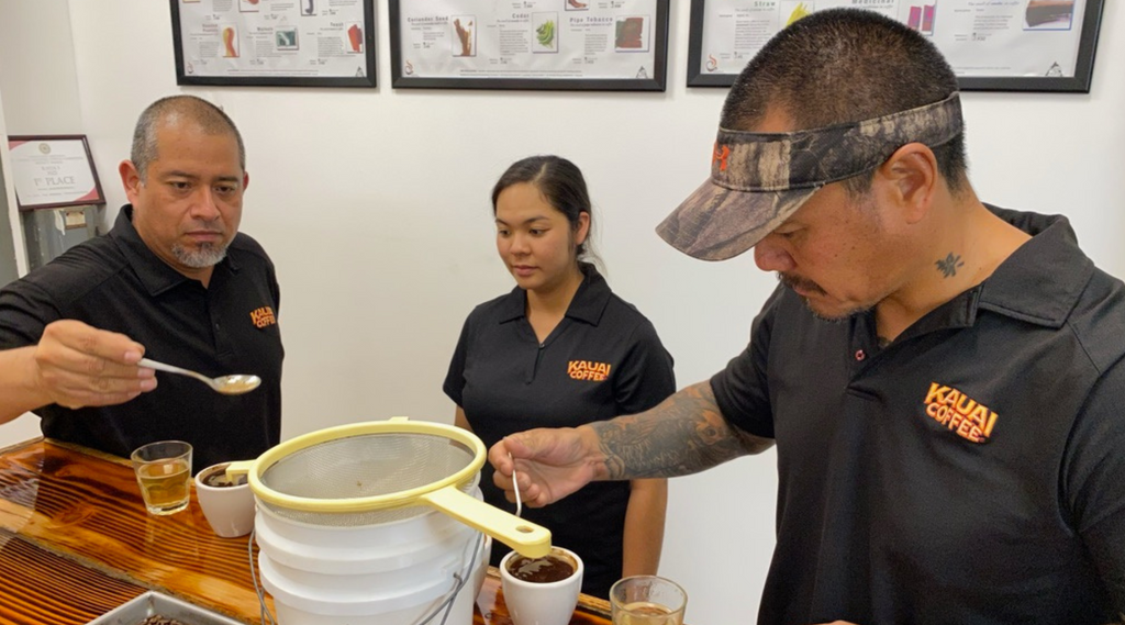 skimming grounds from the sample cups