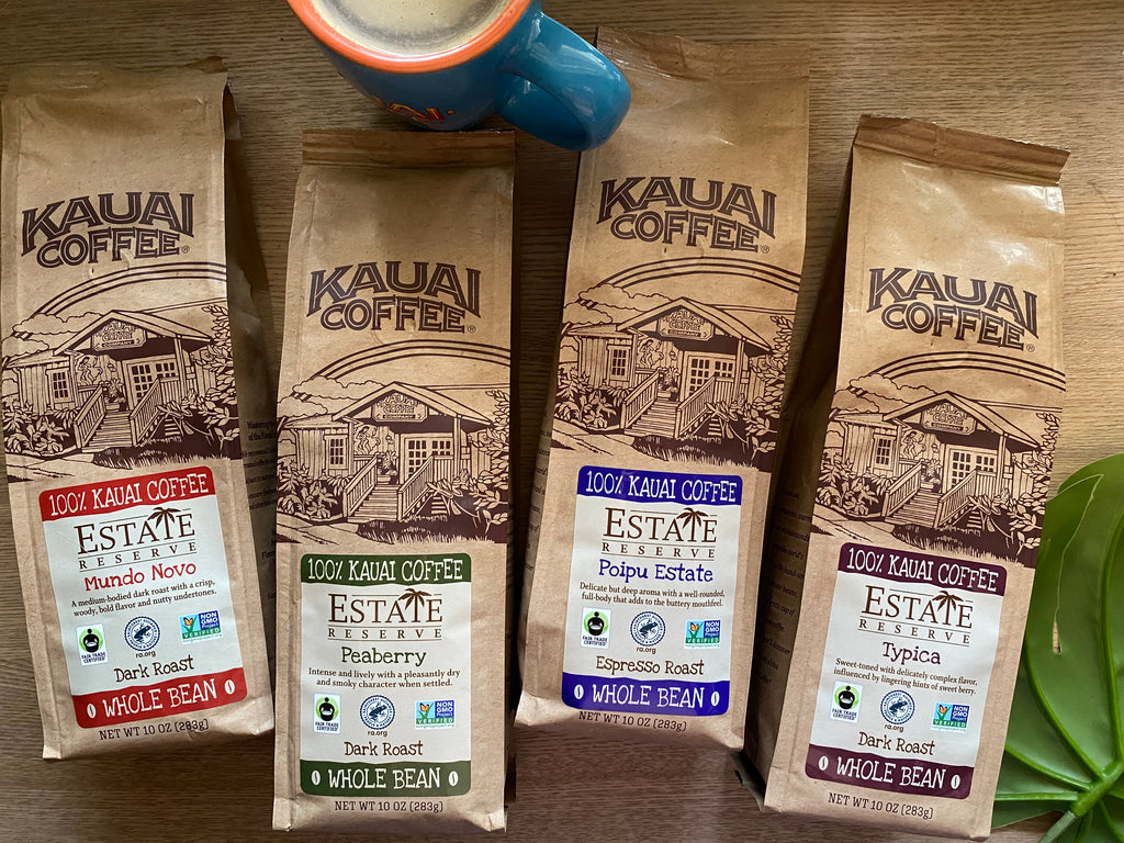 kauai coffee estate reserve beans are 100% hawaiian coffee great for brewing with the pour over method