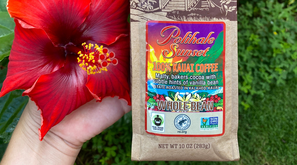 rainforest alliance seal on polihale sunset kauai coffee