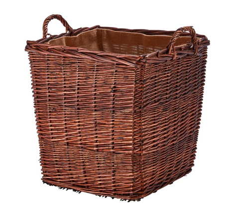Wicker Bronze Rectangular Log Basket with Hoop Handles
