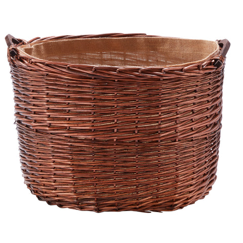 Oval Bronze Log Basket with Wooden Handles