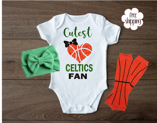Custom NBA Boston Celtics Logo Short Sleeve Baby Infant Bodysuit