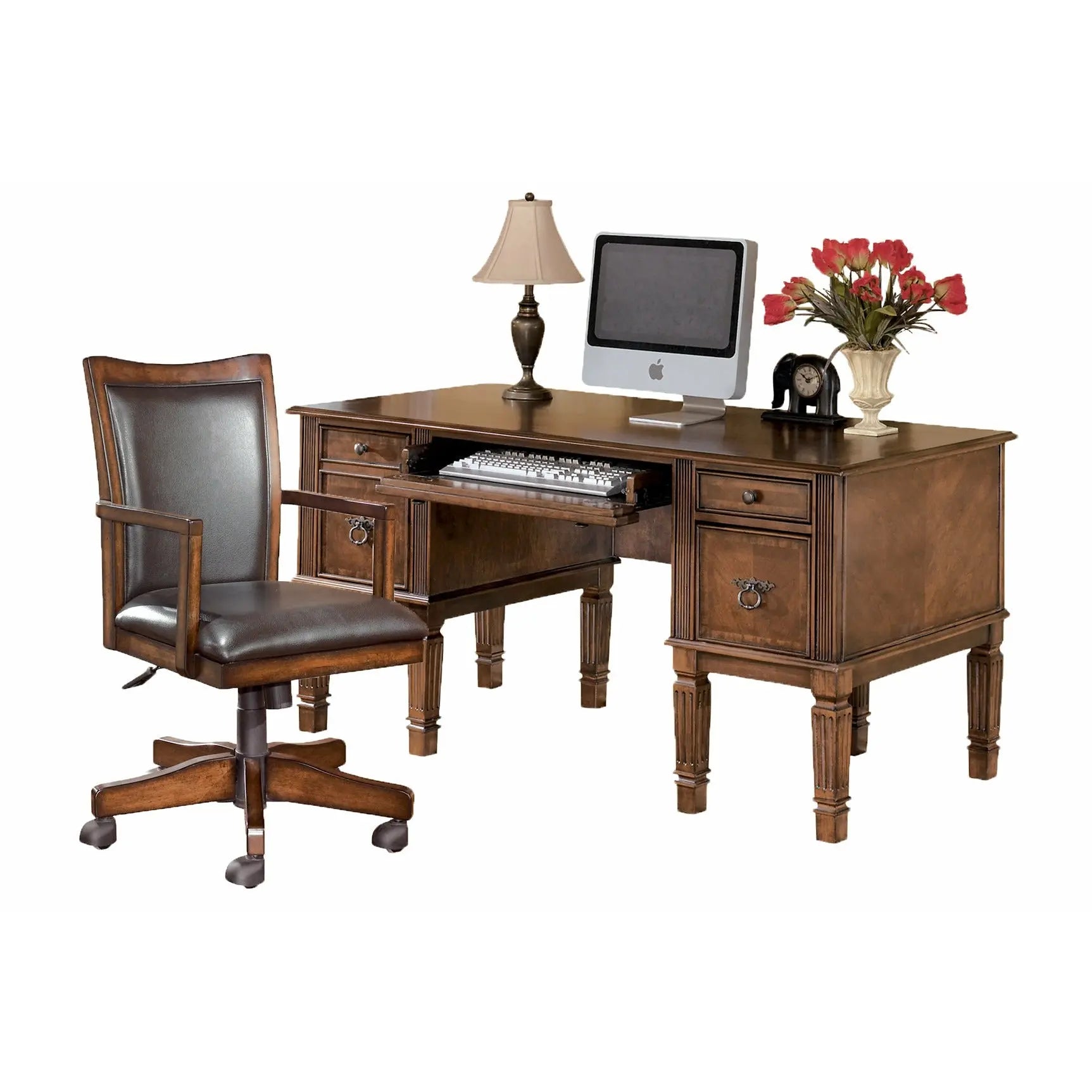 Hamlyn Home Office Desk with Chair - Medium Brown PU – Ashley Furniture  HomeStore