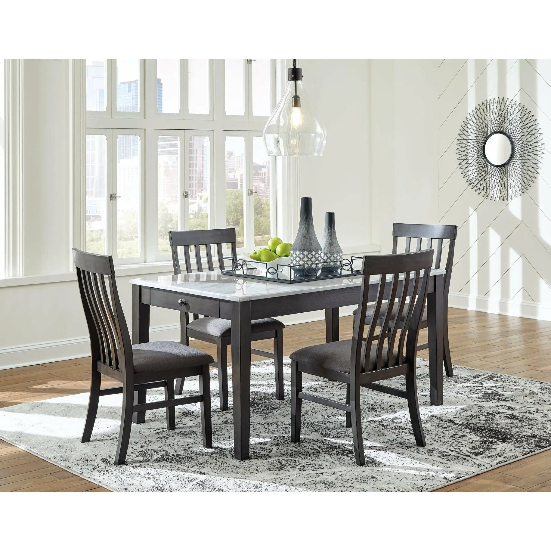 dark wood table and 4 chairs