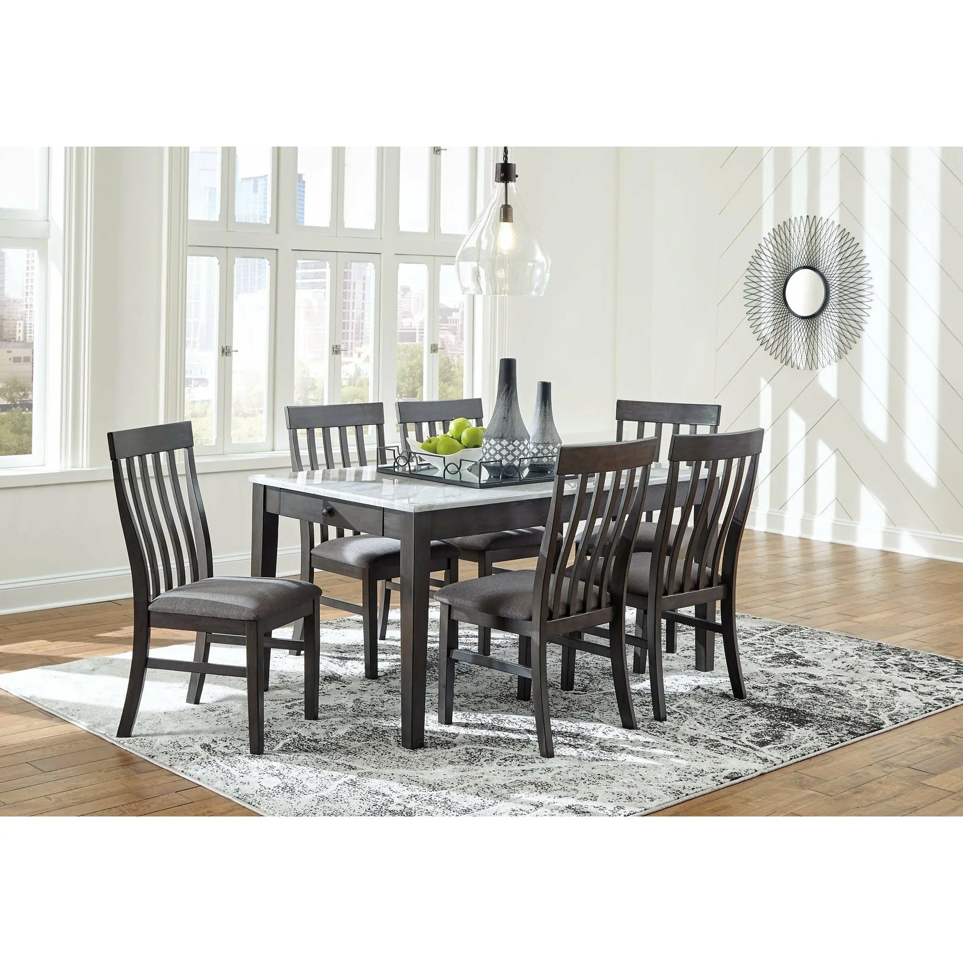 charcoal grey dining table and chairs