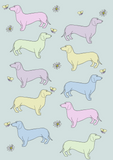 Pastel rainbow Dachshunds repeat surface pattern design 