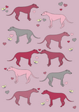 Love heart greyhound in pink repeat surface pattern design 