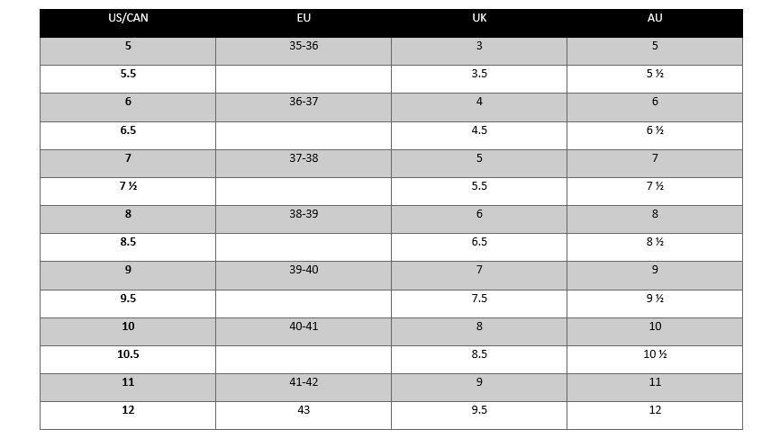 Size Chart – Shoe Limitless