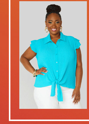 Pleated Tie Front Shirt

