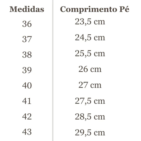 Tabela de tamanhos Bota Masculina de Couro Maden Vintage
