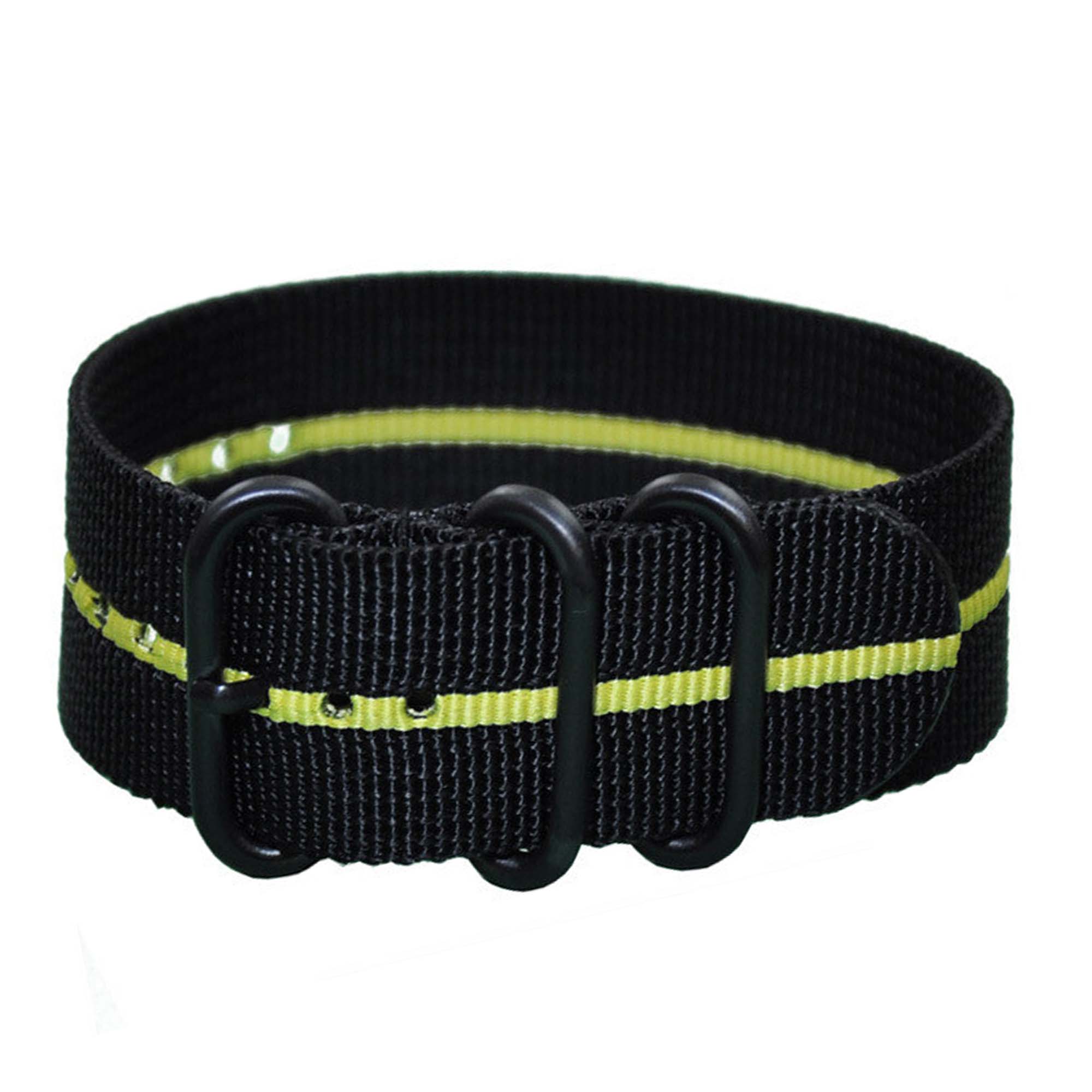 Cinturino Orologio Nylon Ballistico | 3 Anelli | Nero | Striscia Gialla | PVD (Nero) - Foto 2 di 2
