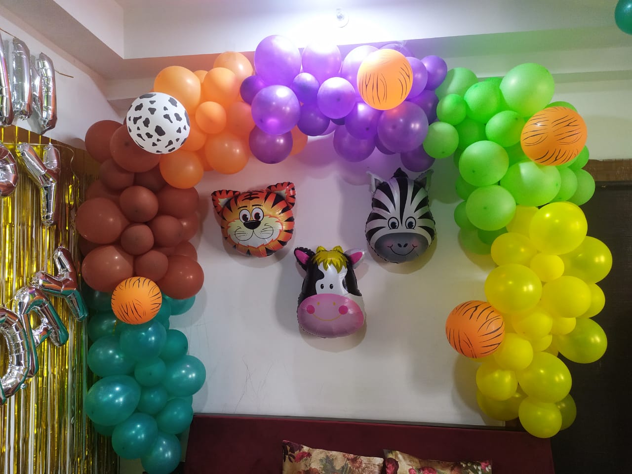 Yellow, Green, Purple, Orange, Brown, Blue & White Balloons Decoration –  Cross Friend
