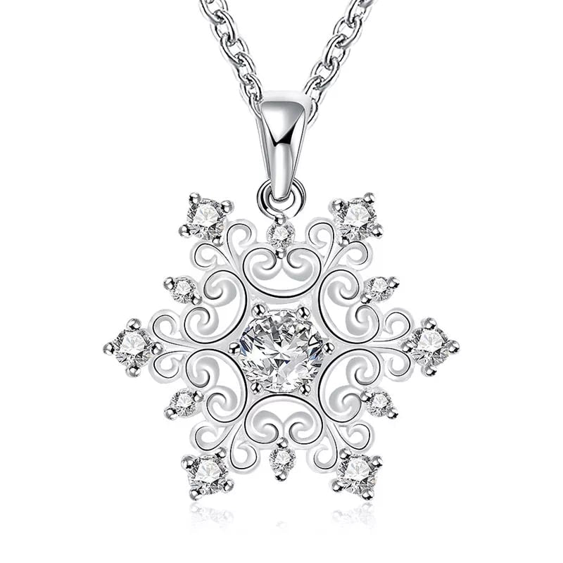 Vintage Style Silver Snowflake Necklace