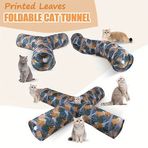 Aiitle Printed Leaves Foldable Cat Tunnel
