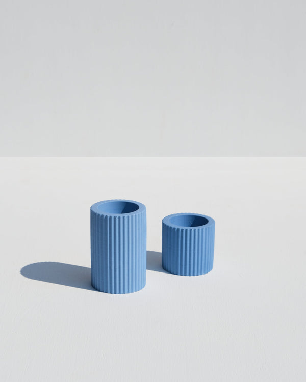 Ribbed Candle Holders - Blue