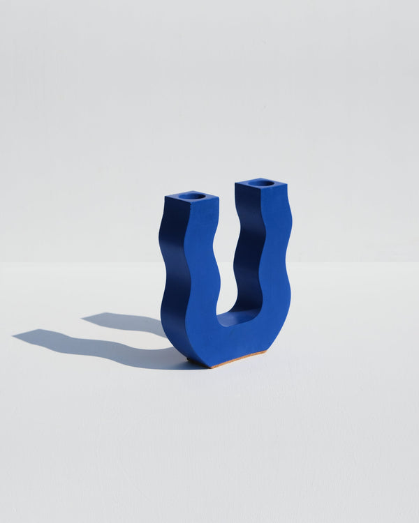 Wavy U-Shaped Candlestick Holder - Blue