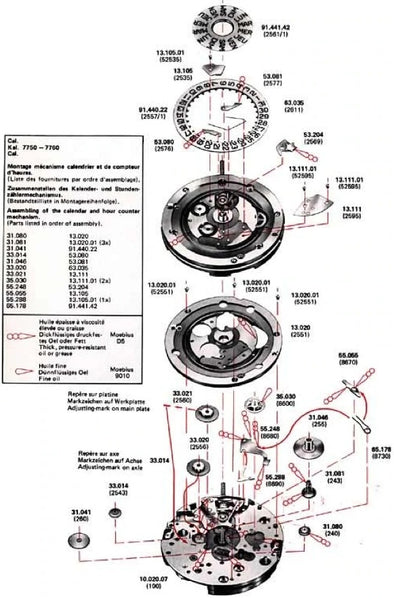 Computer-generated blueprint of the Valjoux 7750