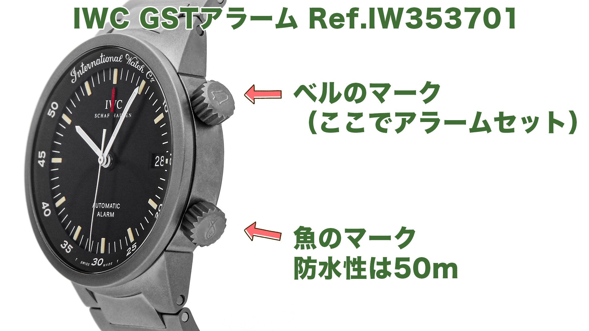 IWC GST Alarm Ref.IW353701 Explanation of the role of the two crowns on the side