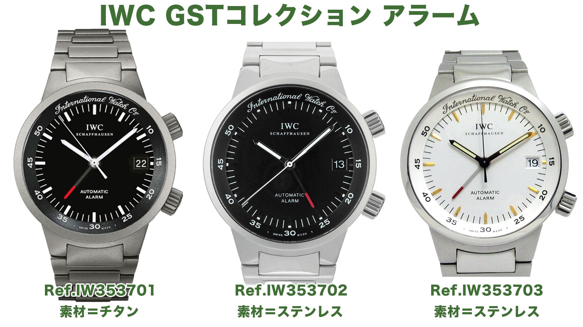 IWC GST Collection Alarm Ref. IW353701 & Ref. IW353702 & Ref. IW353703