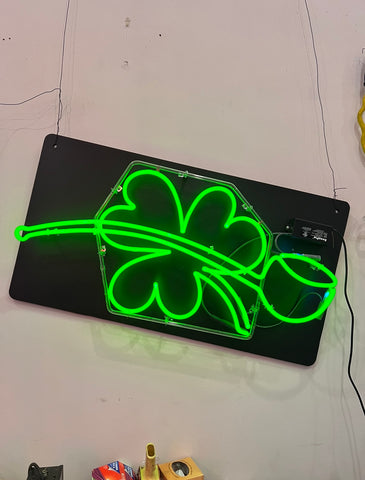 Neon Green Shamrock and Pipe