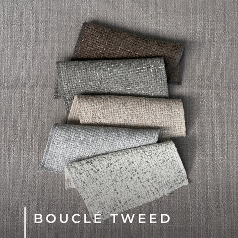 Vải bouclé tweed bọc sofa màu netral, màu be và màu nâu