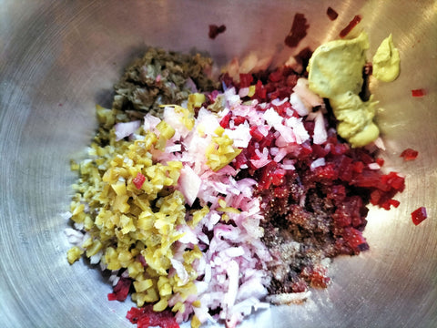 Finely diced ingredients for Beetroot Tartare