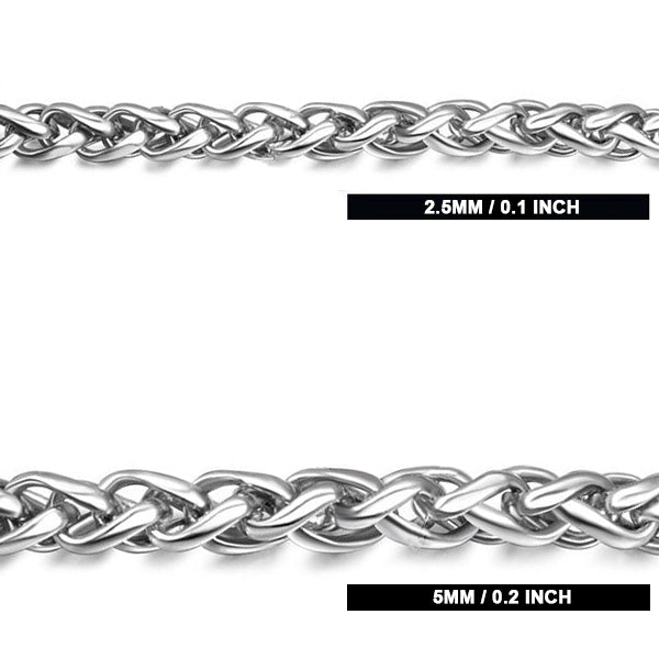 Stainless Steel Wheat Braided Link Chain 8mm