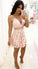 A-Line V-Neck Pink Homecoming Dresses Lace Makayla Sleeveless Short DD2921