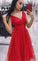 A-Line V-Neck Sleeveless Tea-Length Red Homecoming Dresses Haley DD8682