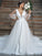 A-Line/Princess Tulle Ruffles V-neck Long Sleeves Court Train Wedding Dresses DDP0006580