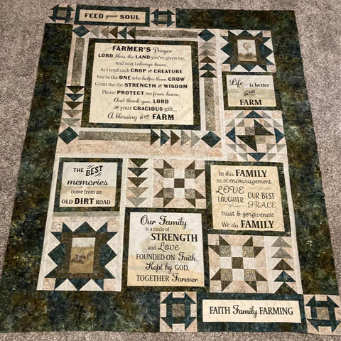Quilt finished with farmer's prayer panel