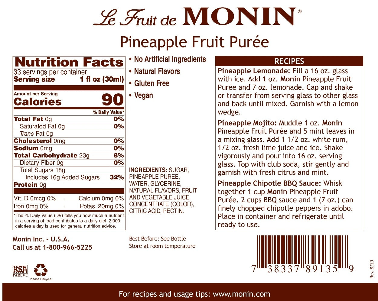 Le Fruit de MONIN Passion Fruit Mix Puree 1L : : Epicerie