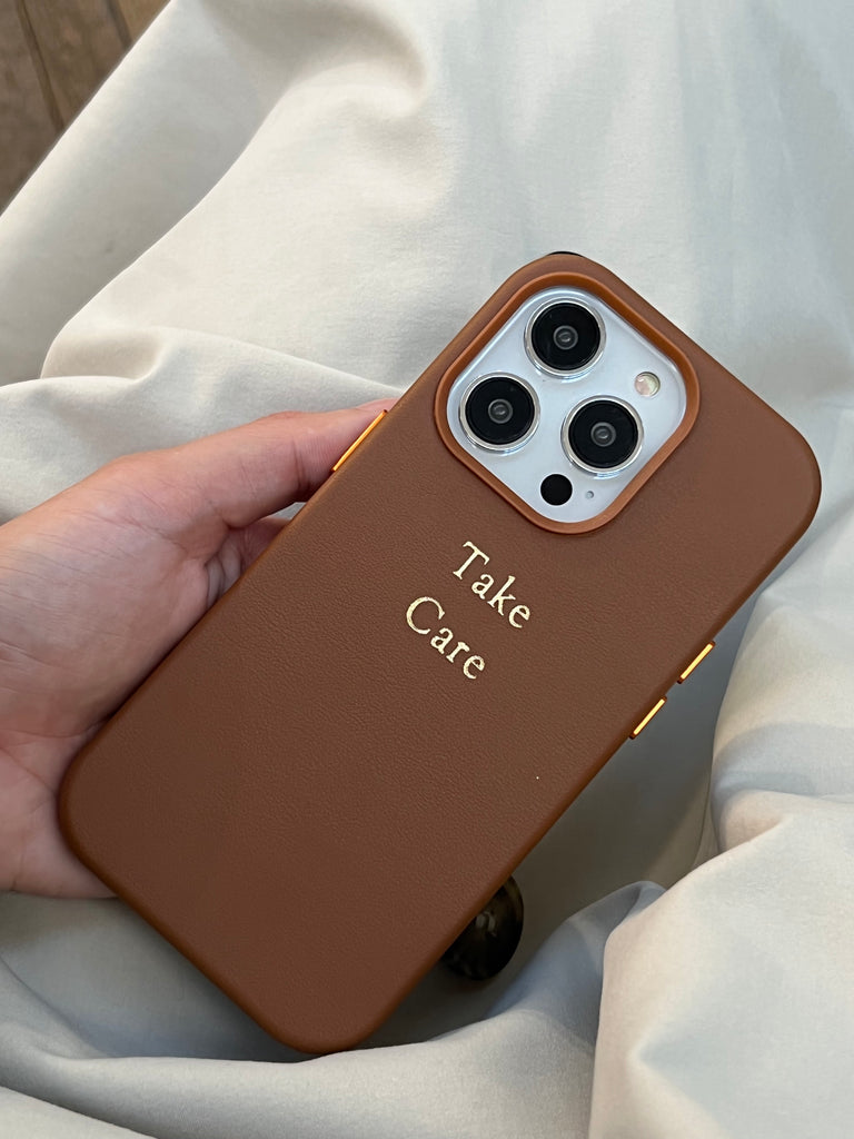 custom brown phone case with initials