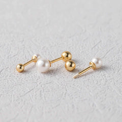 white ball screw back earrings