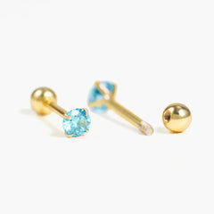 Multiple Sizes Aquamarine Light Blue 3A CZ Birthstone Screw Back Earrings - Gold