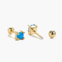 Multiple Sizes Blue Opal Screw Back Earrings