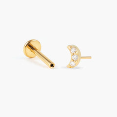 Tiny Celestial Moon Crystal 3A CZ Push Pin Earring - Gold