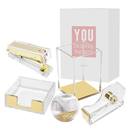 Clear Gold Acrylic Office Supplies Desk Organizer Set Tape Dispenser S –  The Creative Minds & Co.