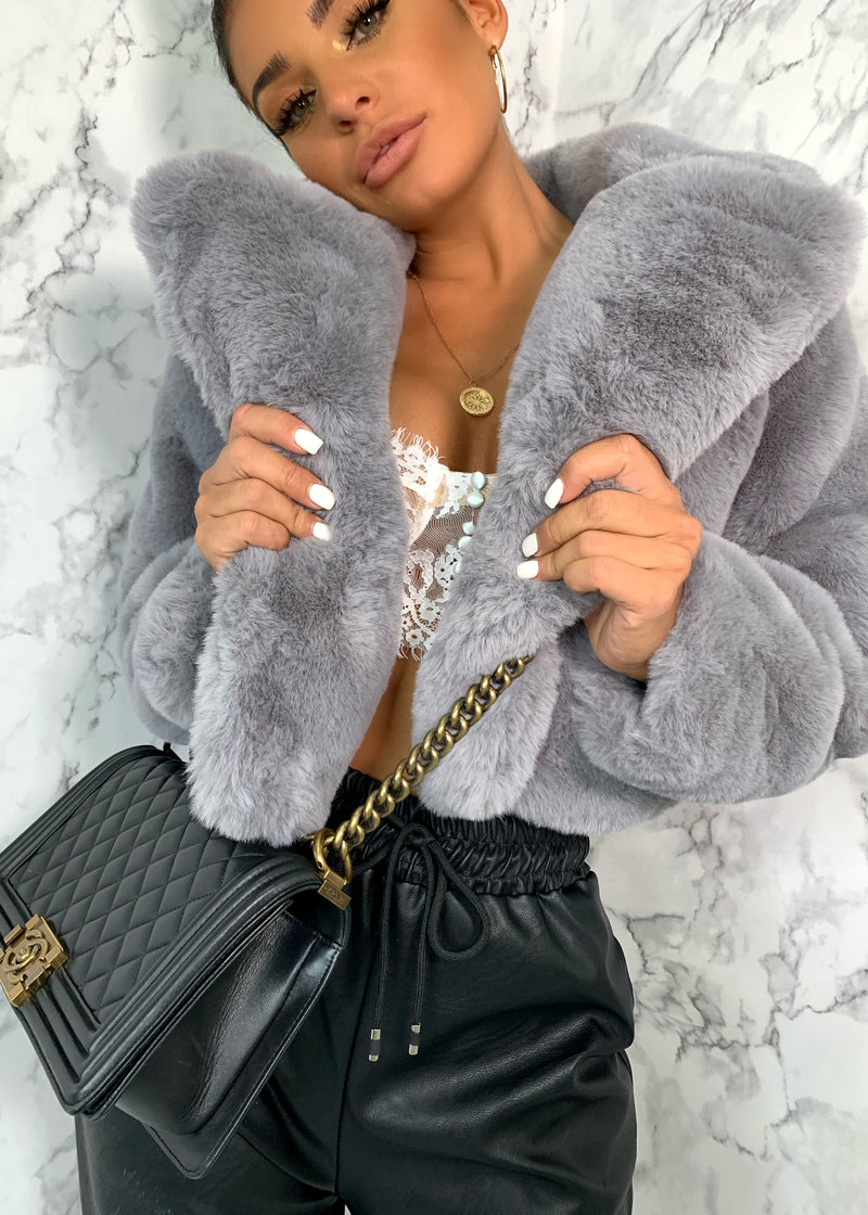 short grey faux fur jacket