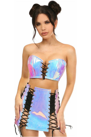 Lavish 2 PC Rainbow Glitter Bustier & Skirt Set