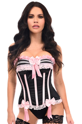 Black Satin Overbust Steel Boned Corset Top CS-411OB