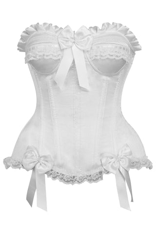 White Corset Lingerie Bustier Steampunk Buckle Lace Up Floral Burlesque  C3034