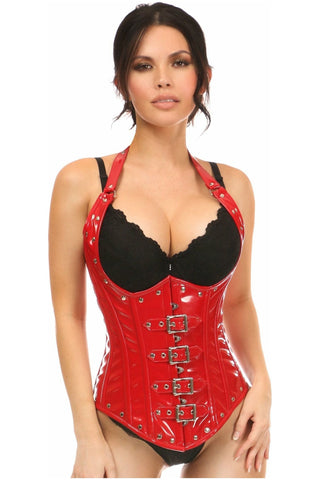 Queen Women PVC Patent Underbust Corsets Double Steel Boned Waist